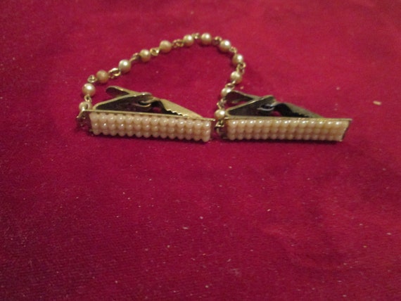 Vintage 50s Sweater Clips Pearl Bars - image 3