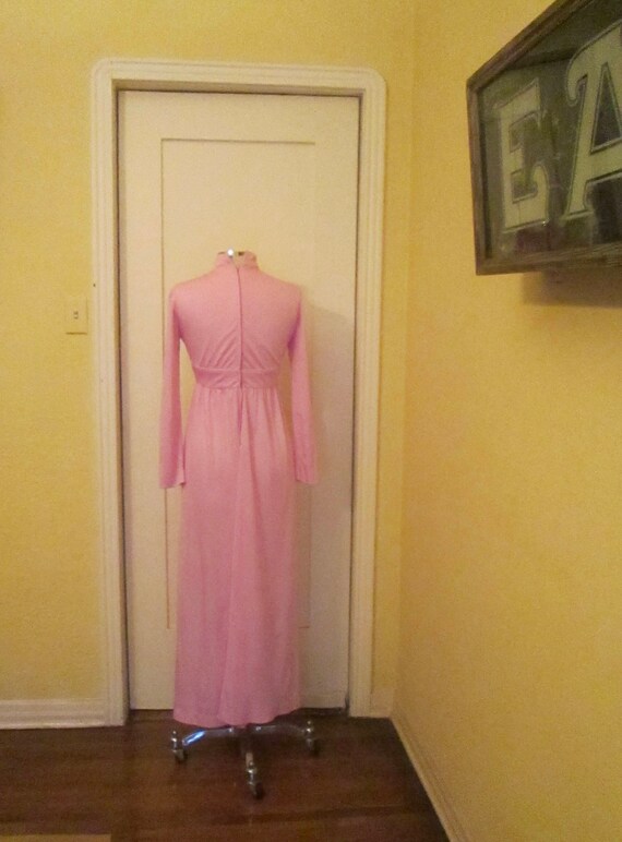 Vintage 1960s Pink Gown Empire Bodice Mock Turtle… - image 4