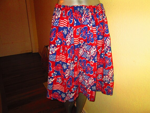 1970s Boho Skirt Patchwork Red White Blue  L XL - image 4
