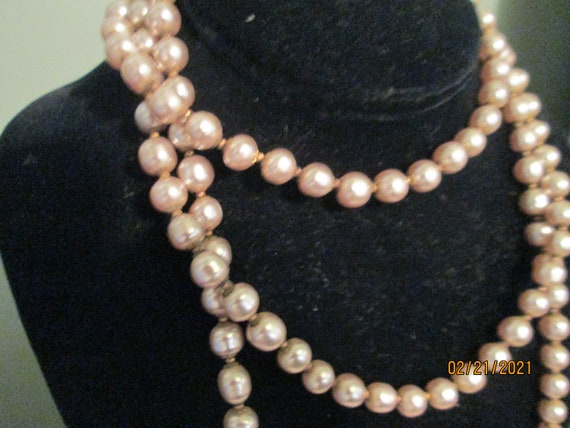 Miriam Haskell Signed Double Pearl Necklace Long … - image 4