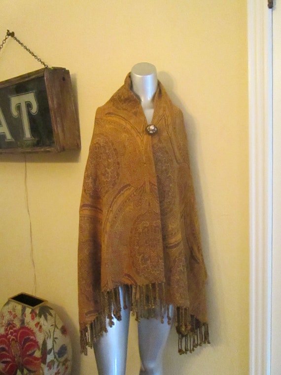Vintage Paisley Wrap Tablecloth / Brown Paisley La