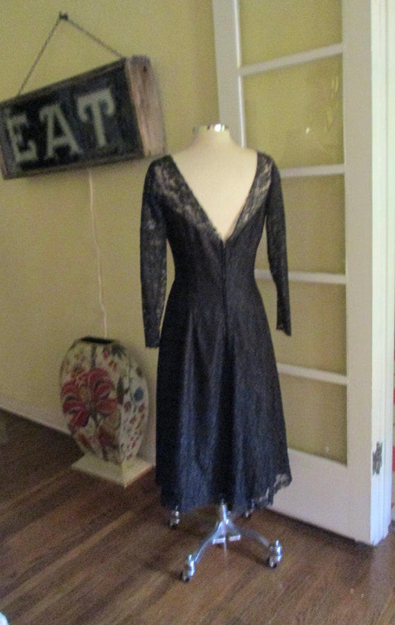 1950s Black Lace Cocktail Dress Gorgeous M / L - image 5