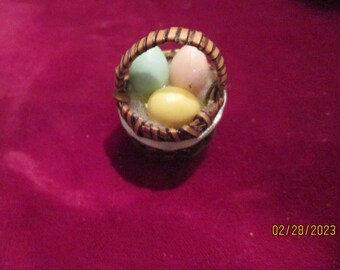 Vintage Easter Basket Brooch 50s Easter Eggs Pin