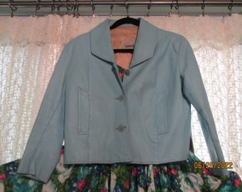 1960s Blue Leather Cropped Jacket Neiman Marcus