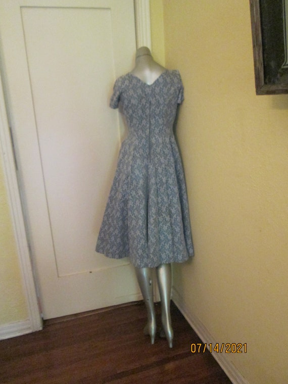 50s Lace Dress Blue White Tea Dress - image 5