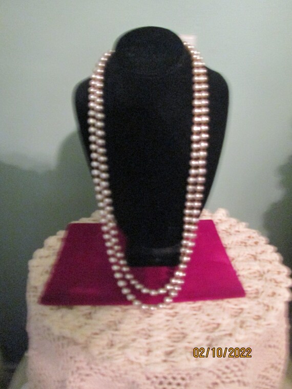 Miriam Haskell Signed Double Pearl Necklace Long … - image 10