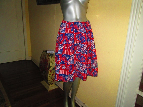 1970s Boho Skirt Patchwork Red White Blue  L XL - image 2