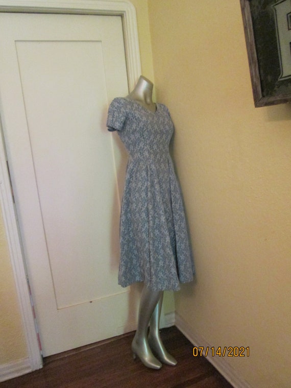 50s Lace Dress Blue White Tea Dress - image 2