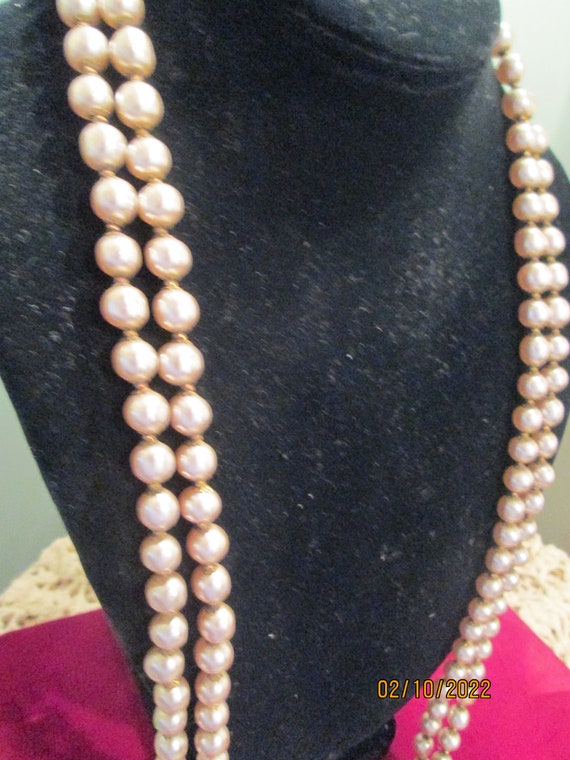 Miriam Haskell Signed Double Pearl Necklace Long … - image 5