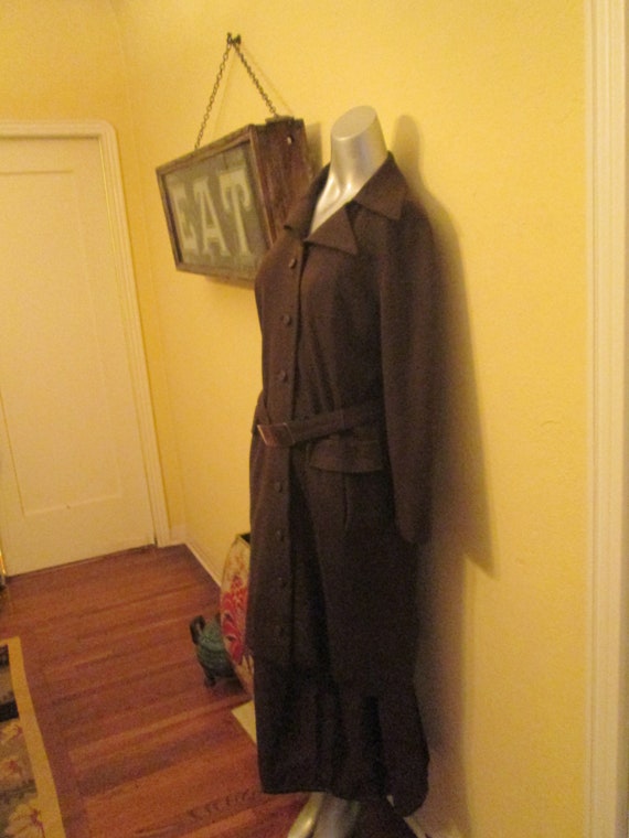 1960 I. Magnin Coat Dress Jacket Brown Belted Lar… - image 5