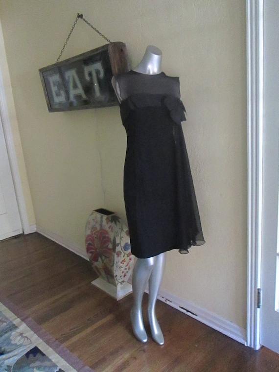 Vintage 1950s Cocktail Dress Black Big Bow Size 6… - image 1