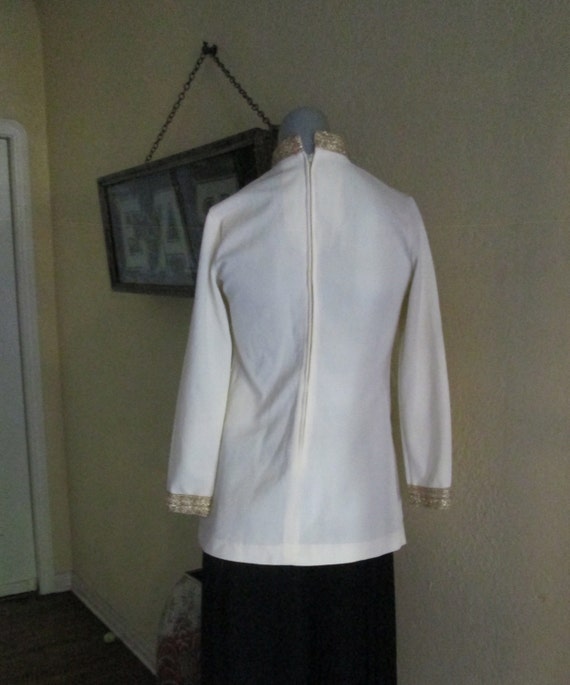 Vintage Gold Off White Tunic Nehru Gold Braid S M - image 4