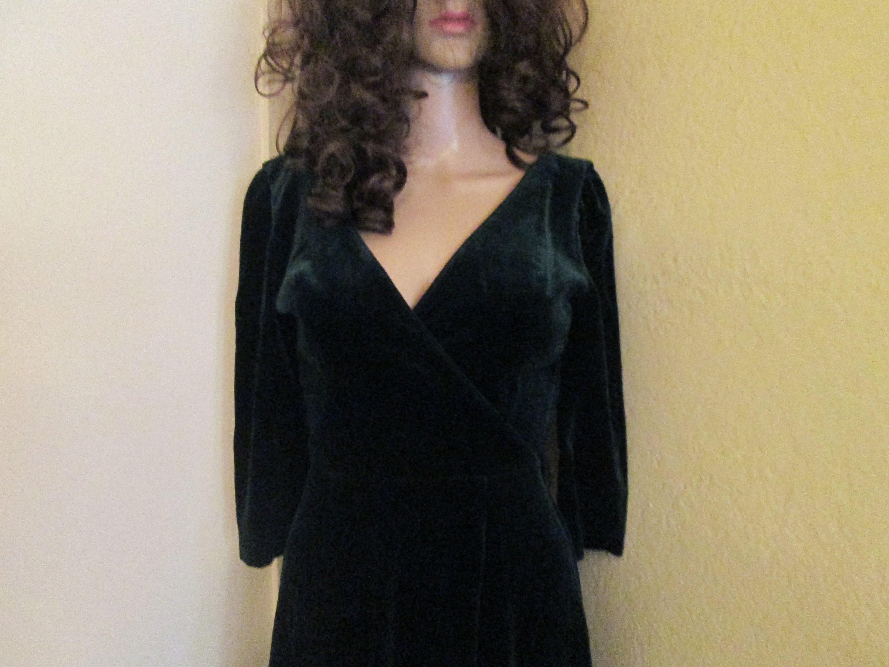 laura ashley green velvet dress 1970s Laura Ashley Green Velvet Pinafore Dress  Moorchild Paris Vintage