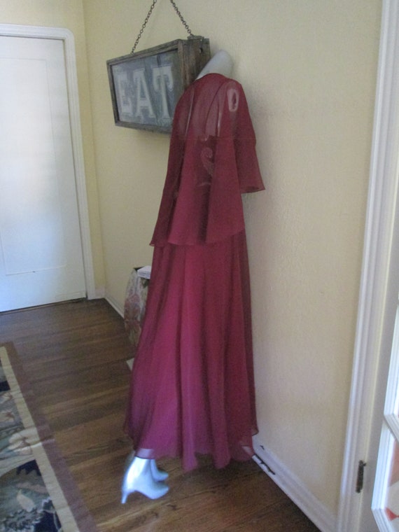 Vintage Gown With Cape Gold Brocade Maroon Gown - image 6