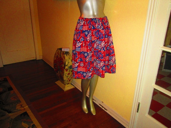 1970s Boho Skirt Patchwork Red White Blue  L XL - image 3