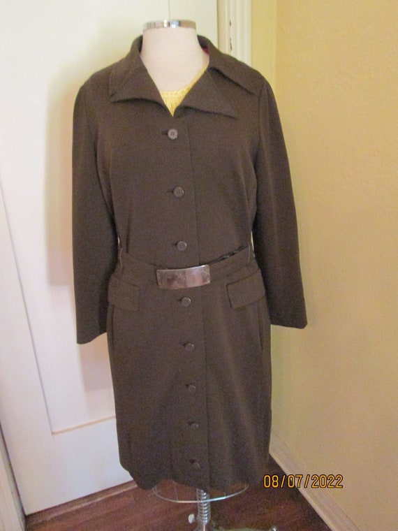 1960 I. Magnin Coat Dress Jacket Brown Belted Lar… - image 1