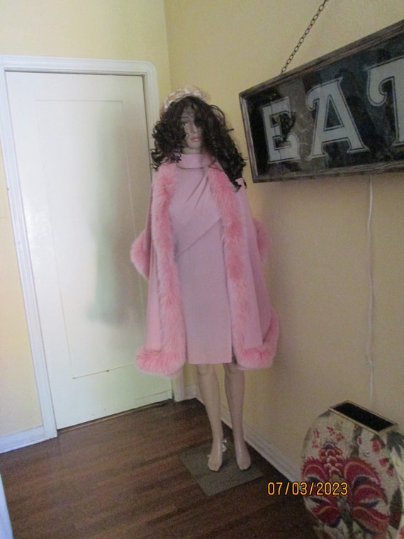 80s Victor Costa Pink Dress Matching Wrap 10