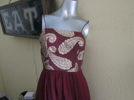 Vintage Gown With Cape Gold Brocade Maroon Gown - image 7