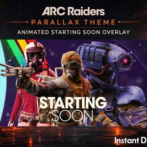 May include: An animated overlay with the text "ARC Raiders" and "PARALLAX THEME". The image features three futuristic characters with weapons, and the words "STARTING SOON" are prominently displayed. The background has a sci-fi theme.