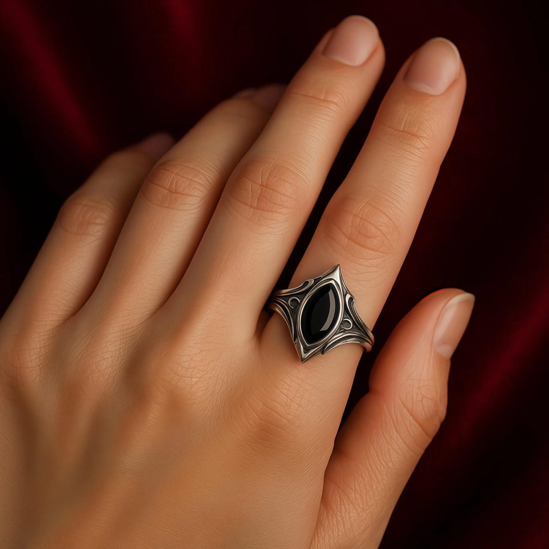 Obsidian Ring Dark Gothic Onyx Vintage Star Black Silver Finger Jewelry Goth Fashion Handmade - Etsy Japan