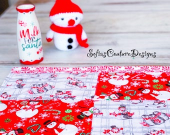 Set of 4 Christmas Snowman  placemats,  Cotton ,Double layer placemats Cotton Linen Table Placemats,Dining Table Placemats set (2 or 4 or 6)