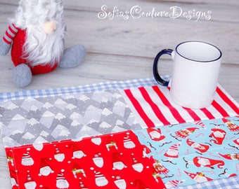 Set of 4 Christmas gnomes placemats,  Cotton ,Double layer placemats Cotton Linen Table Placemats,Dining Table Placemats set (2 or 4 or 6)