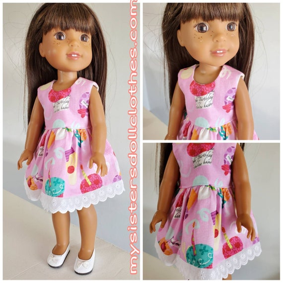 Happy Birthday Dress for Willie Wisher 14.5 Inch Doll, American Girl and Bitty Baby Doll