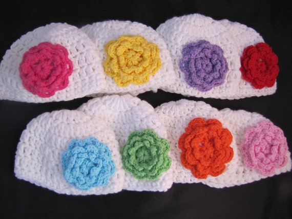Hand Crocheted Hat with Flower for Your 18 and 14 Inch Doll