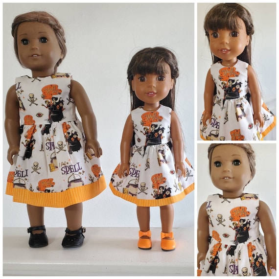 White Hocus Pocus Halloween Dress and/or Black or Orange Shoes for Wisher 14 Inch and AG 18 inches