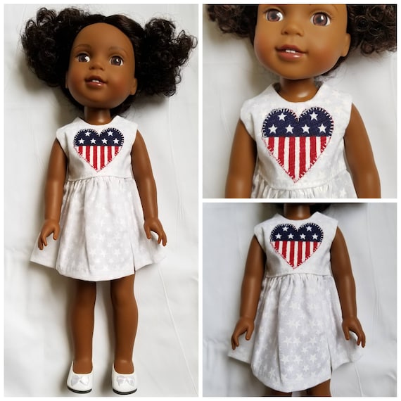 July 4th Dress With Appliqued Heart for your 14 Inch Doll