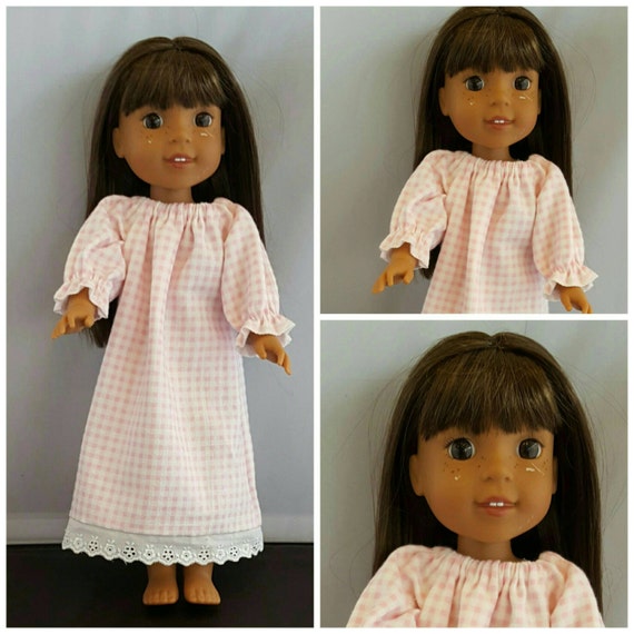 Pink and White Check Nightgown to fit 14 Inch  Wisher Doll or 18 inch Doll.