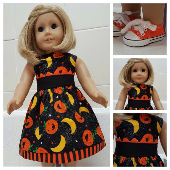 Pumpkin Halloween dress and Sneakers American Made 18 Inch Doll Clothes