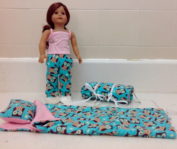 Sleeping Bag, Pillow and Two Piece Pajamas American Made 18 Inch Doll Clothes