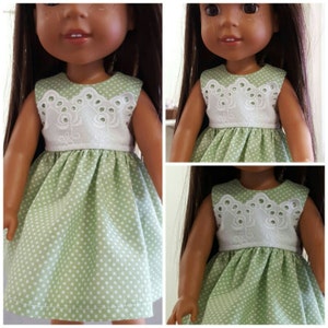 Lace and Green Polka Dots Dress for Wellie Wishers Dolls