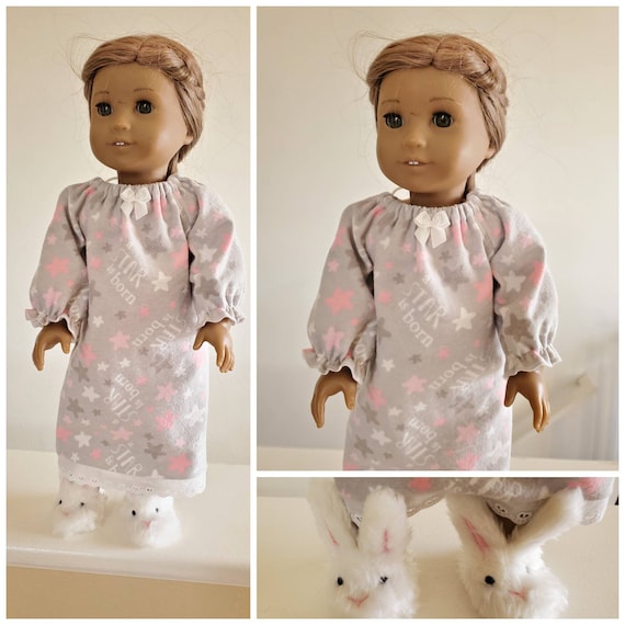 Star Night Gown and Bunny Slippers for 18 Inch Doll