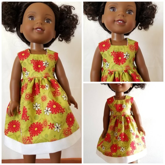 Cute Flowered Dress with White Hem for 14.5 Inch Doll Wellie Wisher