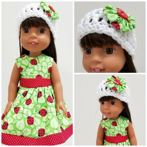 Wellie Wishers Doll Dress and Hat with Lady Bugs