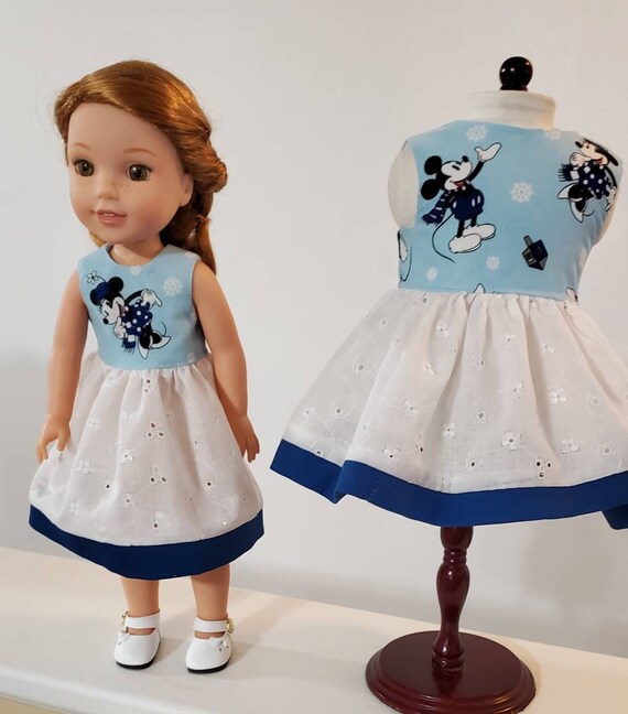 Minnie Mouse Hanukkah Dress for 14 and 18 inch Dolls