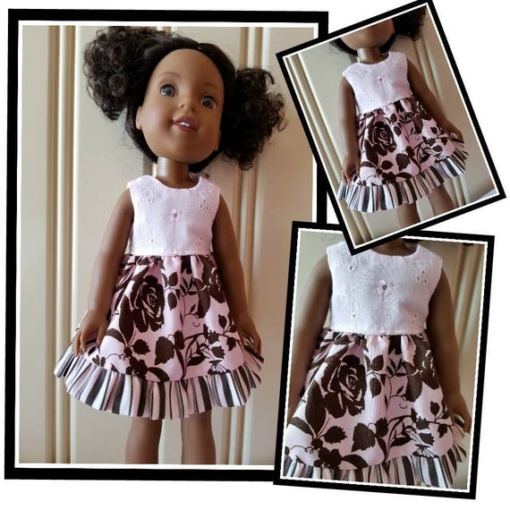 Pink and Brown Flowered Wisher Dress 14.5 Inch Doll