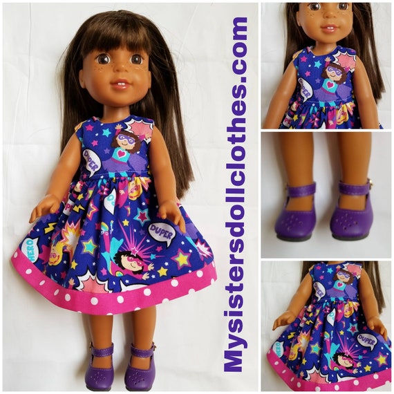 Super Girl Doll Dress & Purple Shoes for 14 inch Dolls