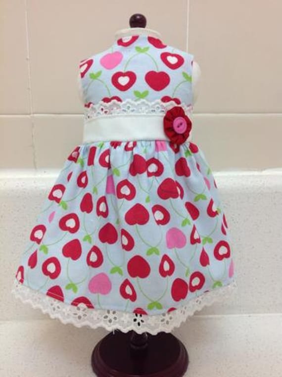 Cherry and Heart Dress 18 Inch Doll American Handmade