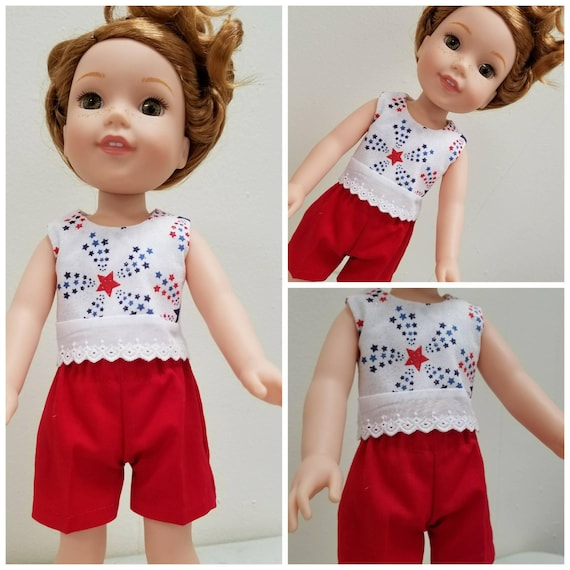 Red, White and Blue Shorts and Top for Wellie Wisher Doll