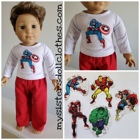 Super Hero PJ'S for Logan. You choose your Super Hero. Spiderman,  Ironman, Thor......18 Inch Doll American Handmade