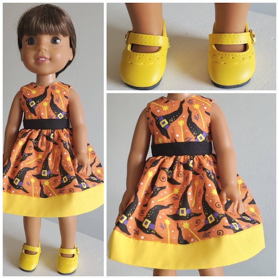 Yellow Halloween Witches Hat  Dress or Yellow Shoes for  14 Inch Doll