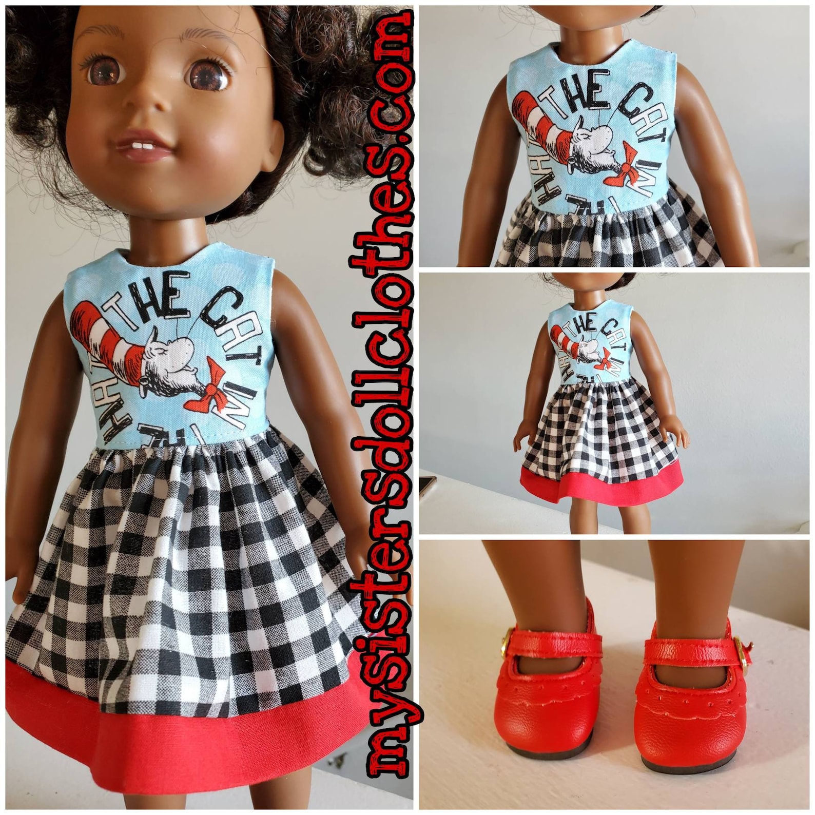 Cats in the Hat Dress With Black and White Check Skirt. I Have Etsy