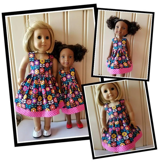 Spring Flowered Dress for 18 Inch or 14 Dolls.