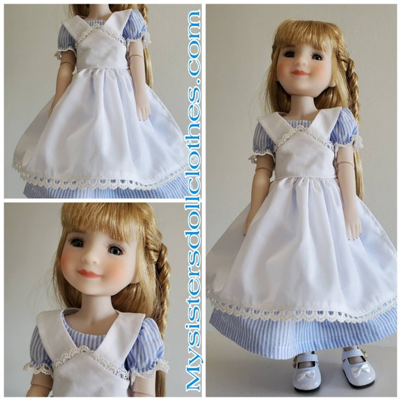 Blue and White Seersucker Dress/Pinafore for Ruby Red or Wellie Wisher