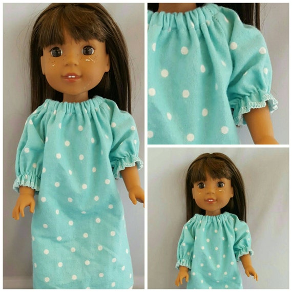 9.00 Turquoise Blue Polka Dot Nightgown to fit Wellie Wisher Doll and Disney Toddler Doll