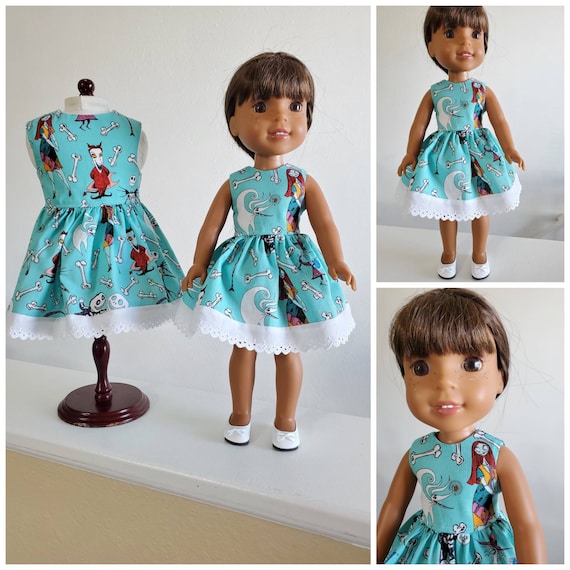 Nightmare Before Christmas Dress. I have  sewn eyelet lace at the hem! for American and  Wellie Wishers Doll