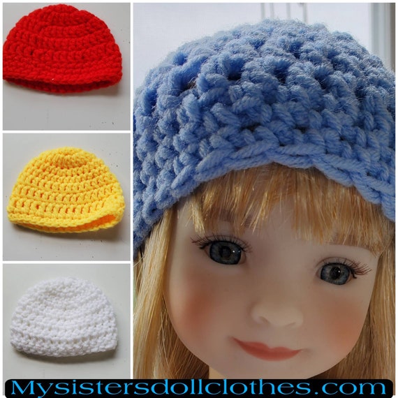 Hand Crocheted Hat for Your 14 Inch Doll.  Purple, Red, White, Yellow and Blue.